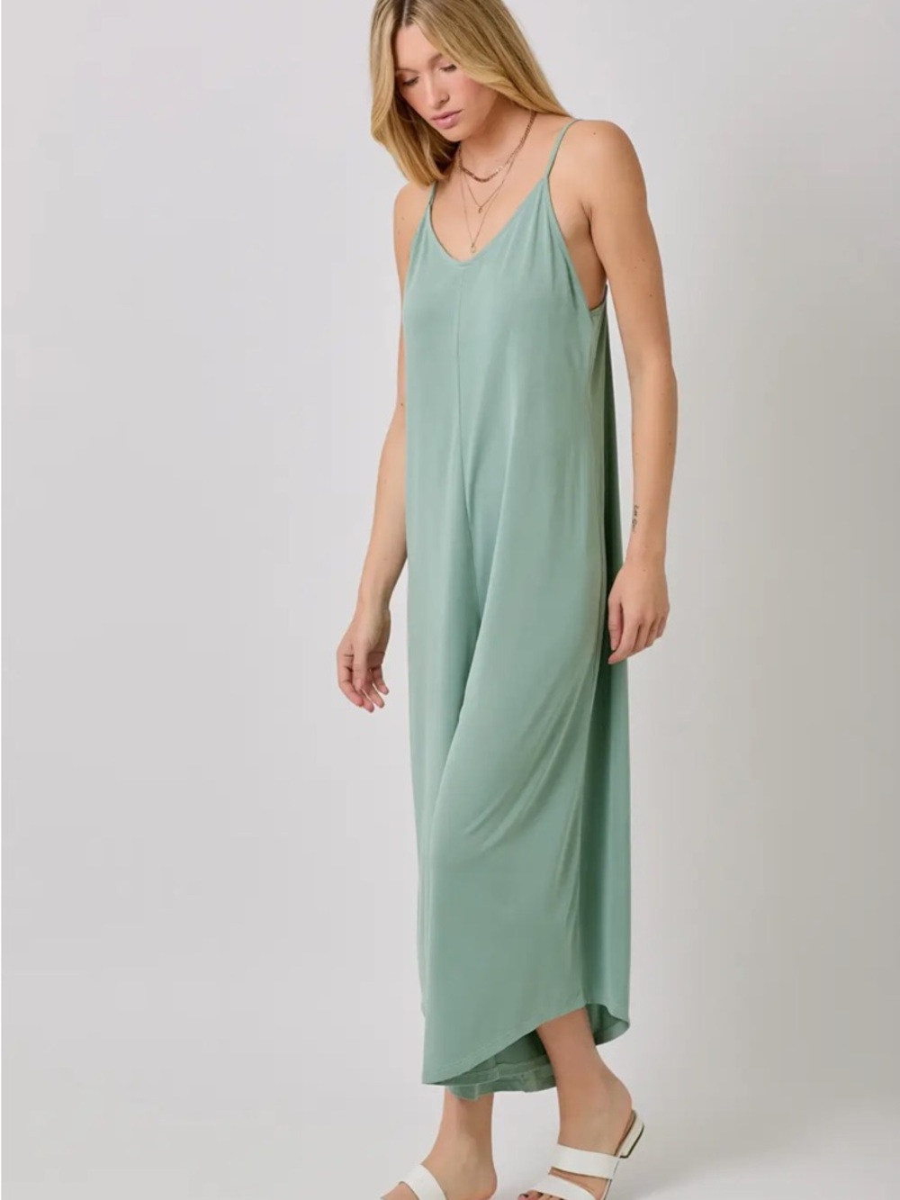 2007. Modal cami baggy jumpsuit in sage green